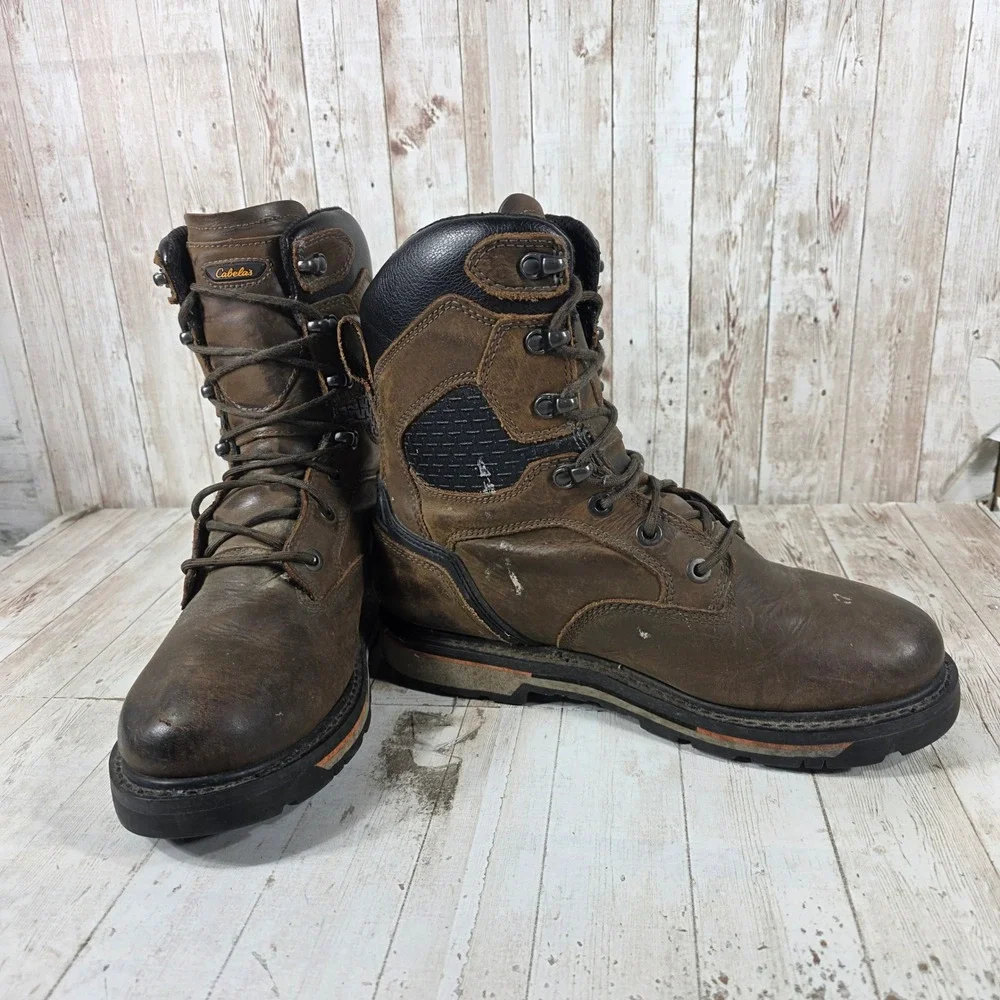 Cabelas Mens Roughneck Overhauled 10 Inch Leather Work Boots Brown 11D 819364